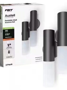 FEIT Austell Portable Wall Sconce Set Matte Black and White (2 Pack)